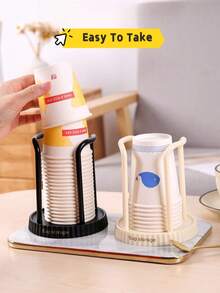 1/2pcs Disposable Paper Cup Holder, Paper Cup Dispensers, Countertop Coffee Cup Organizers, Disposable Cup Extractor, Multifunctional Cup Storage Rack, Household Coffee Tea Cup Holder, Mouthwash Rinsing Cup Holders, Suitable For Kitchen, Living Room, Bathroom Paper Cup Storage, Household Kitchen Supplies (Beige, Black) - Multicolor - View 8
