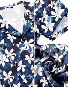 Men's Hawaiian Shirt Cool Summer Hawaii Tshirts Beach Tropic Print V Neck Button Up Tops Floral Short Sleeve Topshalloween - 深藍色 - 查看 9