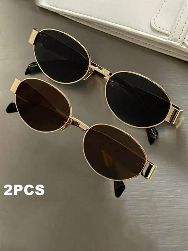2/4 piezas Gafas de moda con montura metálica ovalada para mujeres, Gafas de moda con montura metálica unisex, con estilo retro de moda INS para calles, accesorios de viaje y playa, Estilo vintage Y2K apto para uso diario y actividades al aire libre
