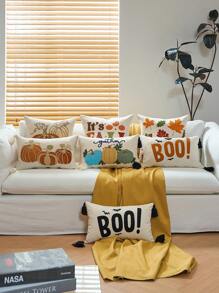 1 pieza Funda de almohada con hojas de arce de otoño y calabaza de 18 X 18 pulgadas, bordado 3D en capas de calabaza, funda de almohada de estilo granja en color beige para sofá, sillón, decoración de otoño, Halloween, Acción de Gracias, decoración de otoño, decoración de habitación, regreso a la escuela, útiles escolares