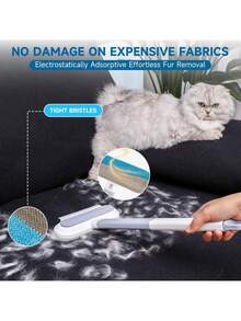 [4 en 1] Outil d'élimination des poils d'animaux de compagnie, nettoyeur de peluches pour les poils de chien et de chat, efficace en douceur sur les meubles, les tapis, les vêtements, la literie, éliminateur de poils de chat/chien avec manche extra long et brosse multifonctionnelle, réutilisable et lavable