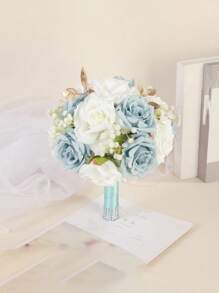 1 Piece Of New Wedding Artificial Bride Bouquet In Blue For Bridesmaid Summer Birthday Gifts Beach Back To School School Supplies Room Decor