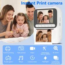Cameră foto instantanee pentru copii cu video HD 1080P, baterie reîncărcabilă de 1300mAh, obiectiv cu zoom 8X și 2 moduri de imprimare - Cameră digitală cu 4 role de hârtie color și 4 jocuri, cadou perfect pentru băieți și fete cu vârste cuprinse între 3 și 12 ani, 12+, mini cameră instantanee, fotografie distractivă, design potrivit pentru copii, construcție durabilă, fotografi tineri