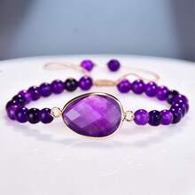 Pulsera de piedra natural - Diseño vintage hecho a mano con cordón trenzado ajustable, elegante y exquisita joyería de cuentas