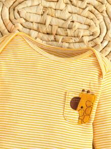 5件套男婴长袖卡通动物刺绣连体衣，易穿婴儿连体衣