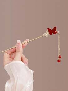 1个中国风发夹，女士高端发髻造型发饰，天鹅绒玫瑰装饰优雅发髻夹，适合日常佩戴、拍照、派对、情人节、返校穿搭，传统中国风发饰，端庄优雅，发髻延长器，发髻假发，发髻造型器，发夹，发卡，发饰，学习用品，发卡，头部饰品