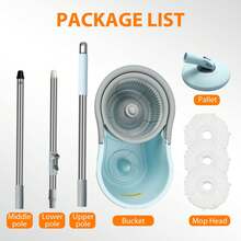 Mop Buckets For Floor Cleaning 360° Spin Wringer Separate Dirty Water With Replaceable Microfiber Mop Head Wet And Dry Suitable For Office And Home Use,Blue - Màu xanh nhạt - Xem 6