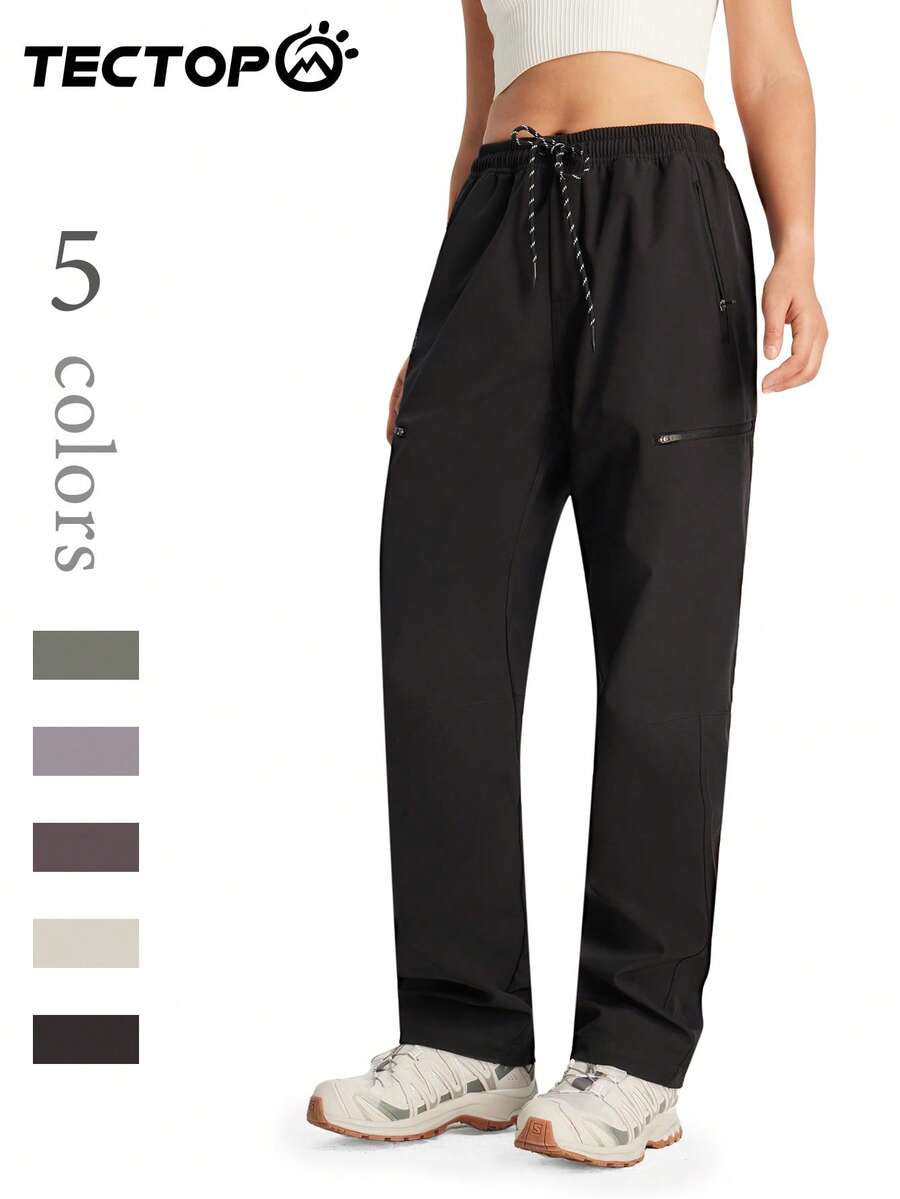 TECTOP Quần đi bộ đường dài mùa thu đông cho nữ có nhiều túi, quần đi bộ đường dài cắm trại ngoài trời, cạp chun có thể điều chỉnh - màu đen - Xem 1