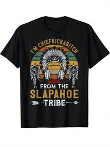 Men Plus Size Vintage I'm Chief Kickabitch From The Slapahoe Tribe T-Shirt Cotton Round Neck Short Sleeve Casual T-Shirt 220g Big Size L-3XL 4XL 5XL - 黑色 - 查看 1