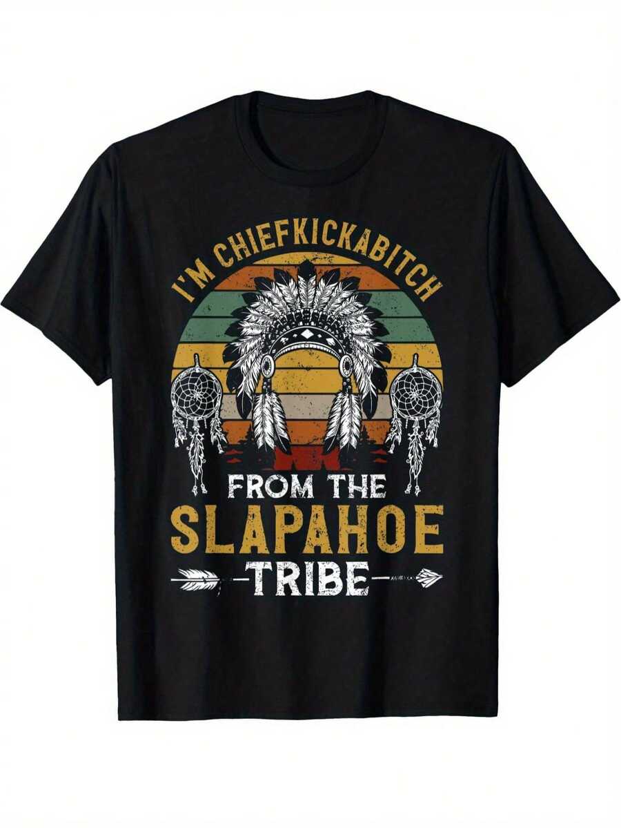 Men Plus Size Vintage I'm Chief Kickabitch From The Slapahoe Tribe T-Shirt Cotton Round Neck Short Sleeve Casual T-Shirt 220g Big Size L-3XL 4XL 5XL - 黑色 - 查看 1