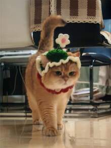 LANGXINGCS 1顶手工针织小狗/小猫/青蛙造型宠物帽，涤纶材质，趣味派对头饰，适合小型猫咪佩戴