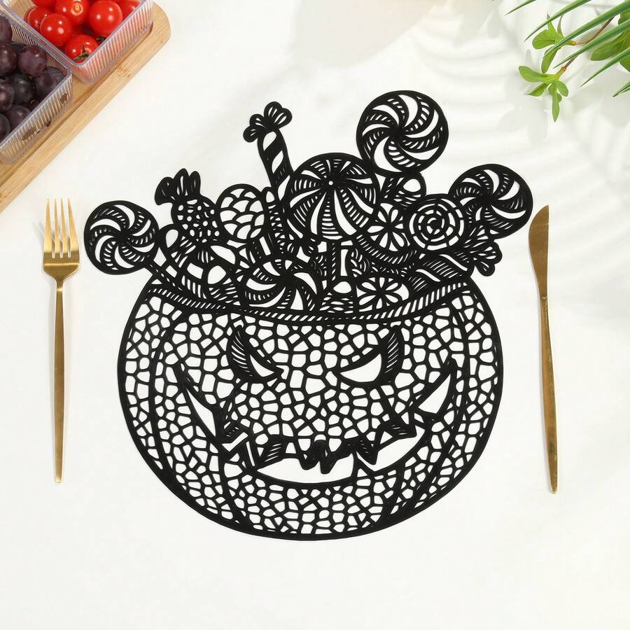 1pc/4pcs/6pcs/200pcs Halloween Skull Thick Heat-Resistant Placemats, Thanksgiving Holiday Hotel Restaurant Decor, Wedding Party Dining Table Cloth, Foil Cutout Pumpkin Nordic Style Waterproof Oil-Proof Heat-Proof Placemats - Multicolor - View 1