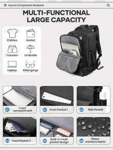 42英寸×15英寸×29英寸真空压缩旅行背包，非常适合周末旅行、露营和存放笔记本电脑，真空压缩系统可节省50%以上的空间，也适合存放学习用品。 - 彩色 - 查看 9