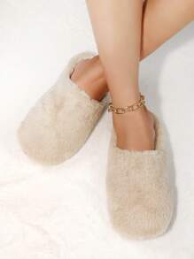 Women's Fashion Fluffy Plush Slip-On Slippers, Indoor Quiet Slippers, Warm And Comfortable Home Slippers For Autumn/Winter,Furry Shoes