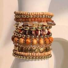 12pcs Vintage Fashion Boho Sandy Beach Style Beaded Bracelet For Women Handmade Beach Party Elastic Anklets Jewelry