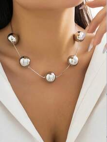 1 件优雅简约金属球吊坠项链，适合女性日常、派对、活动佩戴 - 金黃色 - 查看 2