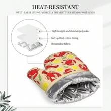 Lobster Crab Lemon Oven Mitts Cooking Silicone Gloves Kitchen Mittens Heat Resistant Non Slip Oven Mitts For BBQ Grilling Baking 1 Pairgood