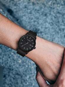 TOMI 1pc Zinc Alloy Leather Strap Watch, Fashionable Minimalist Design, Suitable For Teenagers, Ideal For Daily Life And Holiday Gifts - Black - View 2