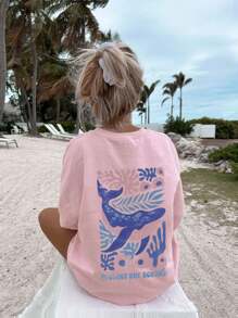 1pc Girls Printed Short Sleeve T-Shirt, Student & Young Casual Wear, Suitable For Beach Activities