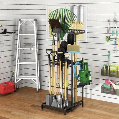 AXOSY Portability Garden Tool Organizer With Wheels, Garage Storage And Organization, Metal Yard Tools Storage Heavy Duty Garden Tool Organizer For Garage, Yard, Patio, Shed, Indoors And Outdoors
