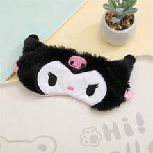 Sanrio 1pc Sanrio Kuromi And Hello Kitty Plush Sleep Mask - Cute Cartoon Design, Soft Blackout Cover, Suitable For All Types Of Light Brown, Features Fluffy And Comfortable Cute Cat Eye Sleep Mask - Blackout Goggles, A Cute Gift For Girls