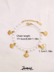 1pc Summer Ocean Style Stainless Steel Shell Pendant Bracelet, Fashionable Shell Pearl Chain Bracelet, Suitable For Women Beach Holiday Daily Wear - Bracelet - View 2