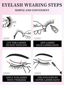 Brand New L-Shaped Curl 10 Pairs Manga Natural Thin False Eyelashes - Black Stem Faux Mink Eyelashes Cat Eye Shape, Natural Look, Suitable For Daily Makeup - Reusable, Comfortable, Suitable For Beginners - 交叉款 - 查看 8