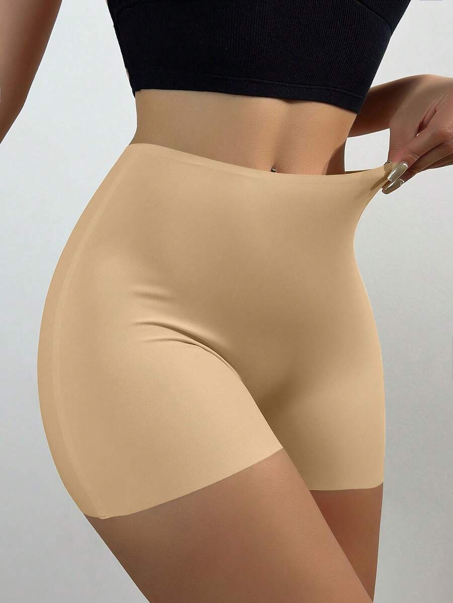 Women's Seamless Chafing Shorts, Anti-Slip Mid-Waist Bike Shorts Pants - Khaki - View 1