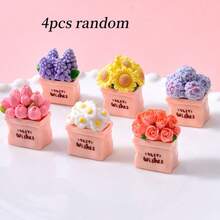 【数量】件 迷你玫瑰雏菊树脂盆栽，创意逼真花束，微景观装饰，DIY配件，清新简约汽车内饰装饰，娃娃屋场景摆件，小礼物 - 彩色 - 查看 20