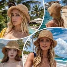 Floppy Big Beach Straw Hats Women Foldable Summer Wide Brim Packable Hat Womens Travel Straw Fedora Hat - Khaki-beige - View 9