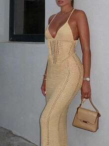 性感镂空蕾丝吊带针织罩衫，文艺复兴风格连衣裙，夏季中长连衣裙，女士沙滩波西米亚风性感镂空露背钩针罩衫连衣裙，适合情人节、新年、年末、圣诞派对