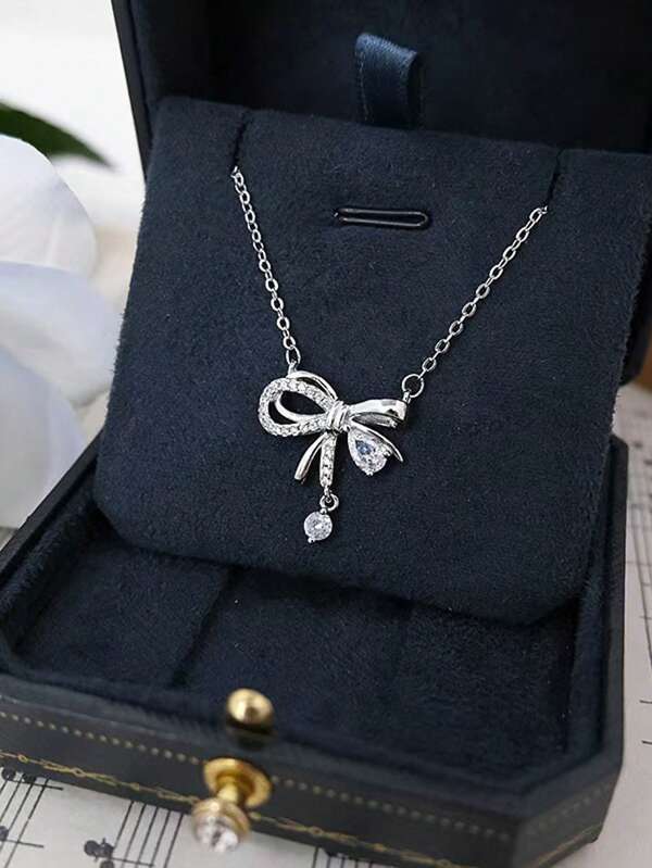 1pc Fashionable Bow Pendant Necklace, Suitable For Daily Wear