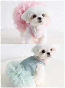 1pc Elegant Ballet Tulle Dress Pet Dog Clothes, Princess Dress Sleeveless Romantic Party Outfit, Suitable For Small Dogs, Cats, Cool Spring/Summer