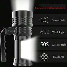 1 件手持式强光手电筒 USB 可充电 LED 手电筒，两种灯光类型，超亮远距离手电筒，4 种模式，大型探照灯，适合钓鱼、徒步旅行和露营 - 彩色 - 查看 6