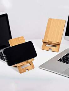 1pc/2pcs Natural Bamboo Desktop Phone Stand, Square Bamboo Smartphone Holder, Suitable For Office Organization And Storage, Elegant Desktop Electronics Accessory Stand For All Devices,For School Supplies,Back To School - Multicolor - View 3