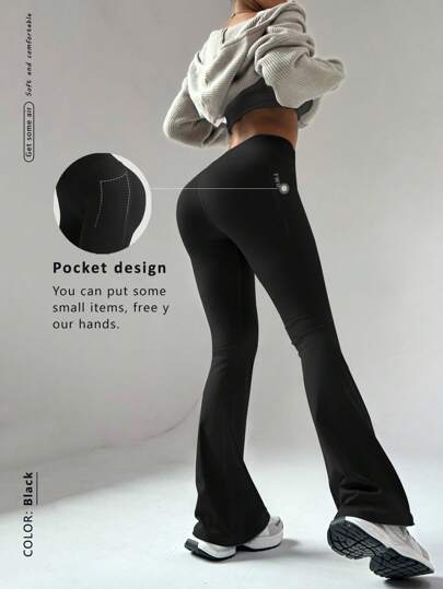 FWH Versión de alto rendimiento, pantalones acampanados adelgazantes de cintura alta con bolsillos secretos | Ropa urbana retro para gimnasio, moldeado de cintura + levantamiento de glúteos, cinturilla antideslizante + bolsillos ocultos | Perfecto para yoga y uso diario, pantalones acampanados de cintura alta para todo tipo de cuerpos, look retro y elegante de ropa urbana, pantalones de yoga acampanados de cintura alta