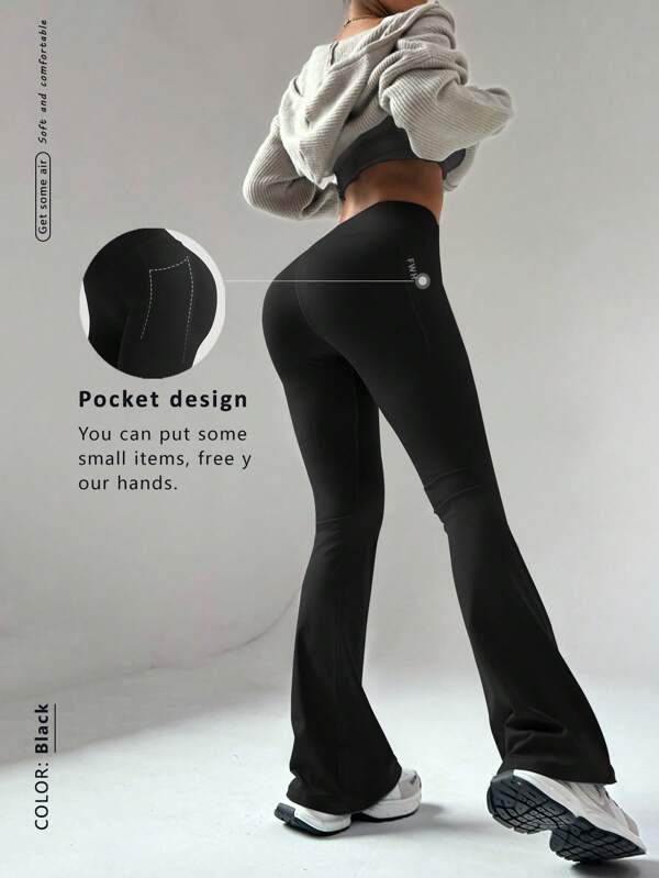 FWH Versión de alto rendimiento, pantalones acampanados adelgazantes de cintura alta con bolsillos secretos | Ropa urbana retro para gimnasio, moldeado de cintura + levantamiento de glúteos, cinturilla antideslizante + bolsillos ocultos | Perfecto para yoga y uso diario, pantalones acampanados de cintura alta para todo tipo de cuerpos, look retro y elegante de ropa urbana, pantalones de yoga acampanados de cintura alta