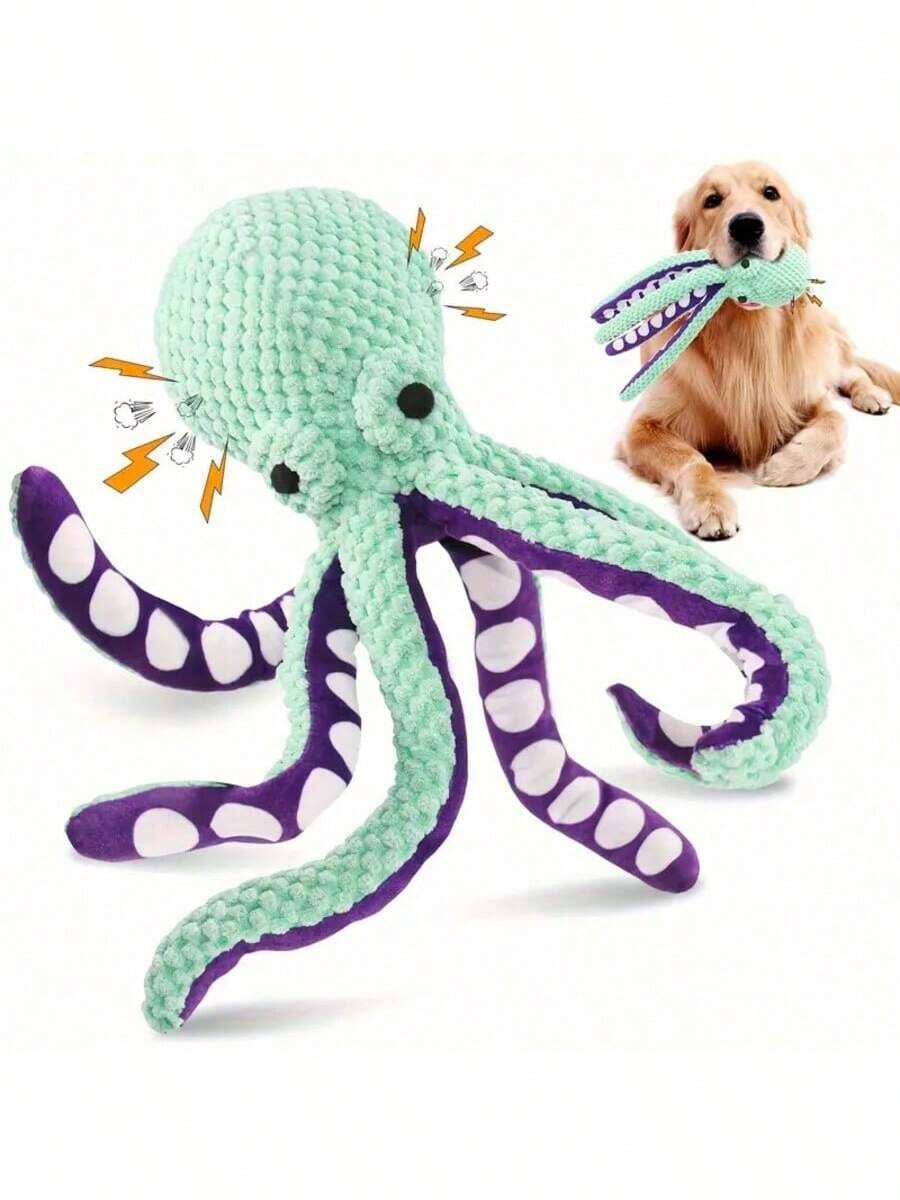 Medium Plush Octopus Dog Toy With Squeaker - Durable Interactive Chew Toy For Medium Dogs, Teal And Purple With White Suction Cups, Great For Play And Training