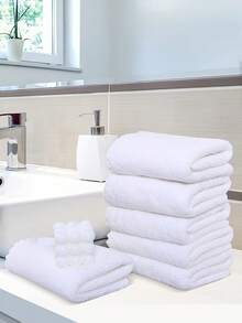 10pcs Towel Set, High Absorbency, Soft & Comfortable, Trimmed Design, Suitable For Household Use, Applicable For Bathroom, Gym, Sauna, Cleaning Cloth, Gray