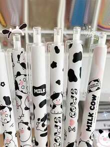 可爱奶牛印花按钮圆珠笔，学生文具，学校用品，返校