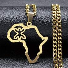Berber Africa Map Necklace For Women, Men Stainless Steel Gold/Silver Color Stunning Lettering Kabyle Berber Necklace
