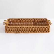 1 pieza Cesta de frutas tejida a mano de ratán, cesta de pan rectangular, cesta de almacenamiento para el hogar, bandeja para la sala de estar, bandeja para té, plato de frutas, cesta de aperitivos, resistente al calor, utensilios de cocina duraderos