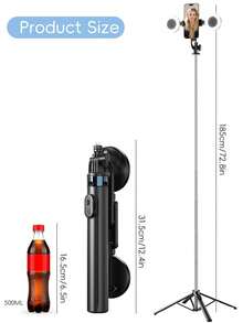 STICKMAG 1.85M 无线蓝牙自拍杆四脚架，配备 LED 三档可调美颜灯，360° 旋转不锈钢防抖三脚架自拍杆，手持落地式兼容 iPhone16、15、14、13、12、11e/Max/Pro/Xs/Xr/X/Plus，兼容三星 Galaxy S25/S24/S23/S22Ultra 等安卓智能手机兼容 安卓手机适用于暑假、旅行、补光、户外活动、直播 Vlogging 设备