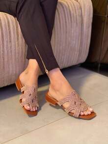 Women's Comfortable Shiny Heel Clogs New - Camel - View 2