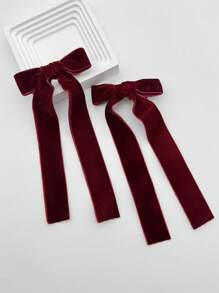 2pcs Minimalist Wine Red Bow Hair Clips For Daily Use, Fall, Claw Clips, Hair Claws, Hair Slide, Hair Barrettes, Hair Accessories, Fall Fashion, Autumn, Winter Outfit For Women, Bows, Cute, Christmas Outfit For Women