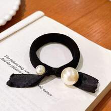 1 件优雅仿珍珠蝴蝶结发圈，女士高弹力发带，经典皮革发带，马尾辫固定器，发圈，发圈，发圈，发绳，发饰 - 彩色 - 查看 6