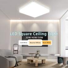 CANMEIJIA 1 件 11.8 英寸现代方形嵌入式吸顶灯，LED 方形面板灯，20W/30W/40W/50W，6500K 冷白光，吸顶式 LED 装饰照明灯具，AC 110-265V，适用于卧室、厨房、客厅 - 方形吸頂燈 - 查看 6