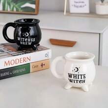 1pc Halloween Witch Magic Potion Ceramic Bottle With Handle - Bicolor Black & White Design, Crescent Moon & Star Decor, No Electricity Needed, Spooky Home Decor Gift, Mystical Themed Design, Crafted With Precision