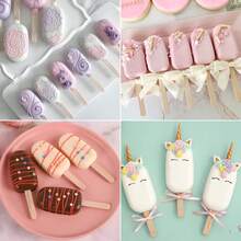 Sakolla 2pcs Silicone Ice Pop Mold, 4 Oval Mini Ice Pop Molds With 50 Wooden Sticks For Homemade Popsicles, Cake Pops And Ice Cream (White) - Multicolor - View 5