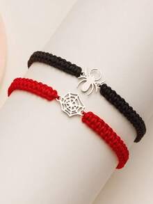 Set de 2 pulseras de pareja versátiles con diseño de araña de Halloween - Rojo + Negro (dos paquetes) - Ver 2